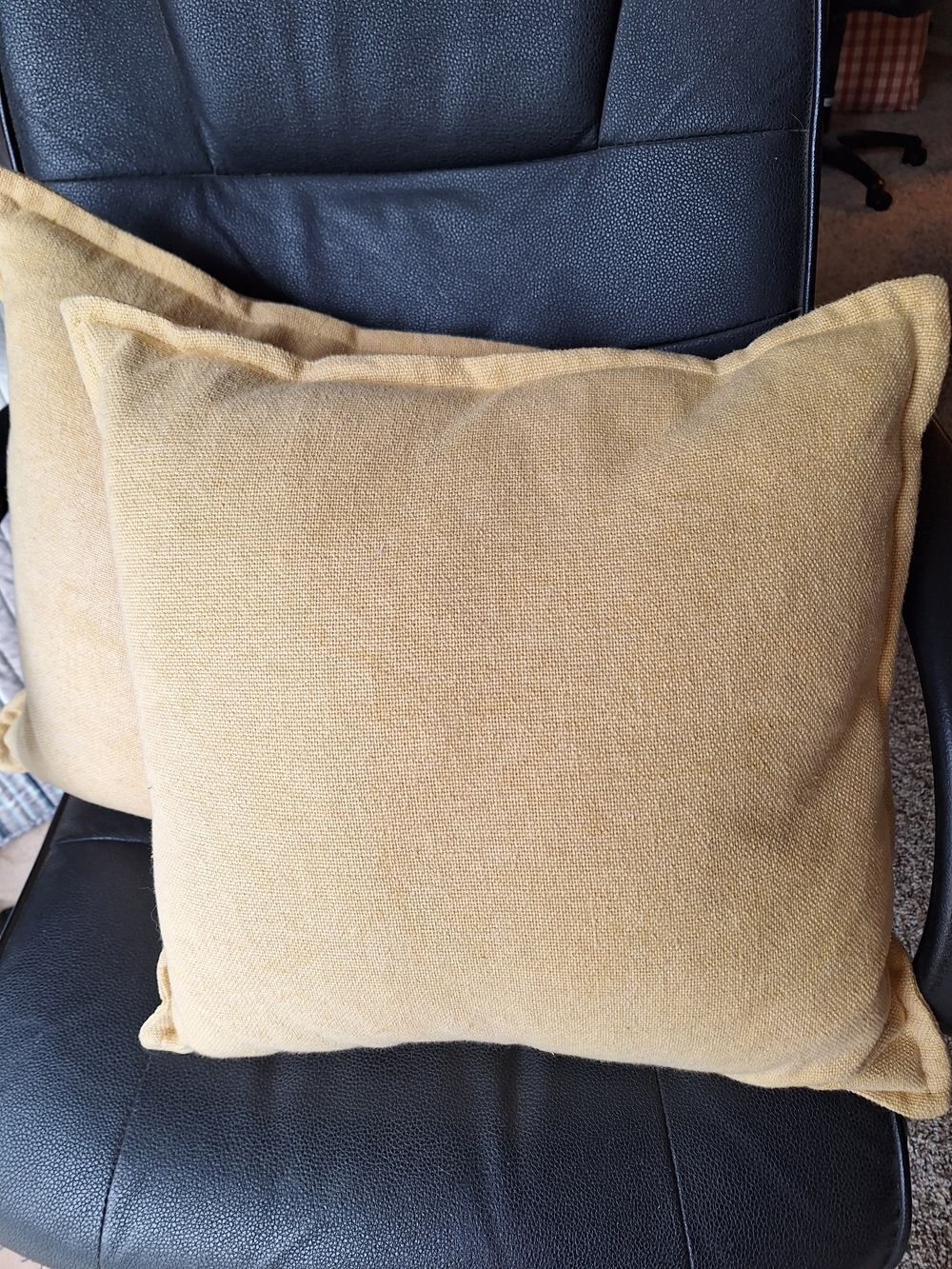 Two Yellow Decorative Throw Pillows Slub 16x16in Excellent Condition - Picture 5 of 6
